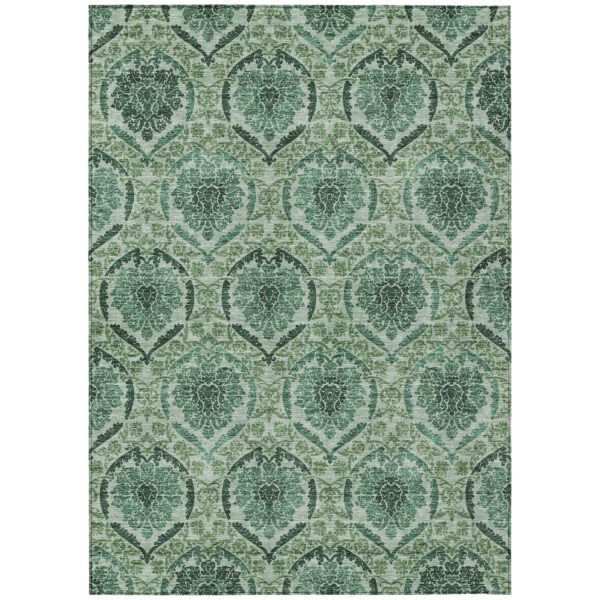 10' X 14' Fern Green And Emerald Medallion Washable Indoor Outdoor Area Rug