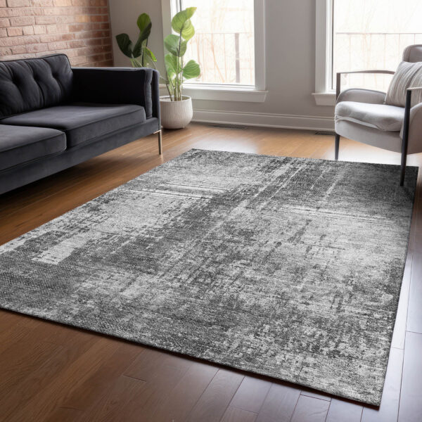 3' X 5' Gray Charcoal And Silver Abstract Washable Indoor Outdoor Area Rug