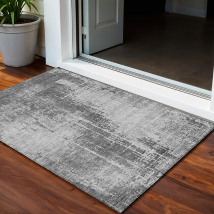 3' X 5' Gray Charcoal And Silver Abstract Washable Indoor Outdoor Area Rug