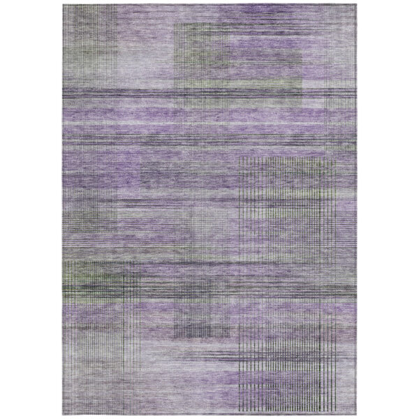 3' X 5' Purple Lavender And Gray Striped Washable Indoor Outdoor Area Rug