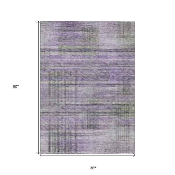 3' X 5' Purple Lavender And Gray Striped Washable Indoor Outdoor Area Rug