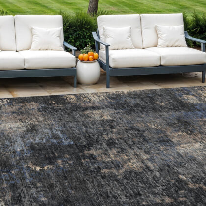 10' X 14' Charcoal Gray And Silver Abstract Washable Indoor Outdoor Area Rug