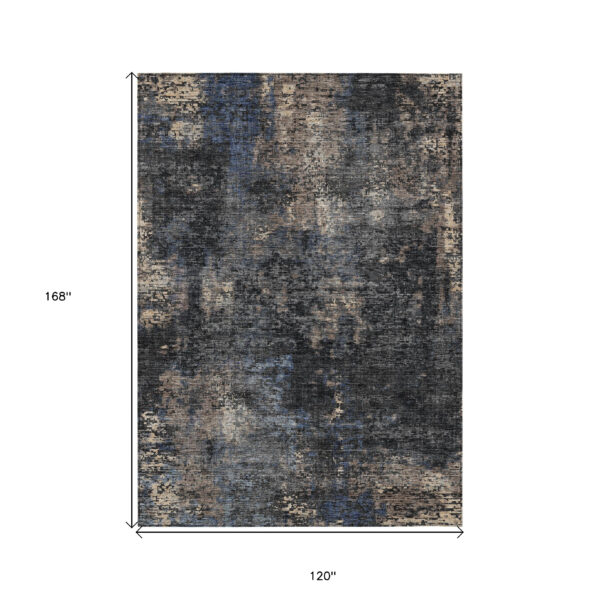 10' X 14' Charcoal Gray And Silver Abstract Washable Indoor Outdoor Area Rug