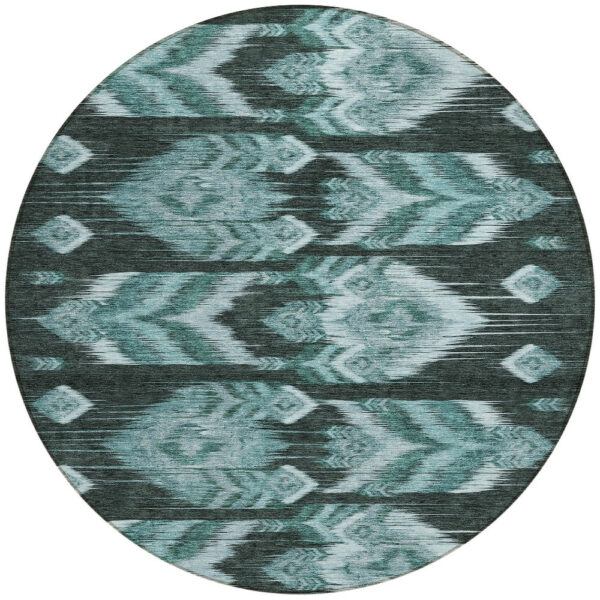 8' Teal Blue Aqua And Charcoal Round Southwestern Washable Indoor Outdoor Area Rug