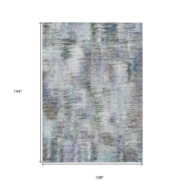 9' X 12' Green Gray And Purple Abstract Washable Indoor Outdoor Area Rug
