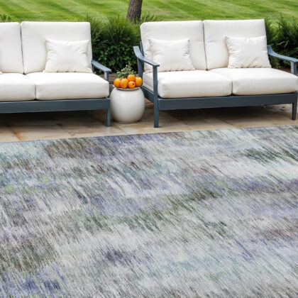 9' X 12' Green Gray And Purple Abstract Washable Indoor Outdoor Area Rug