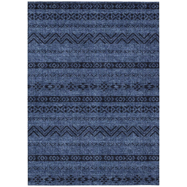 3' X 5' Navy Blue Southwestern Washable Indoor Outdoor Area Rug