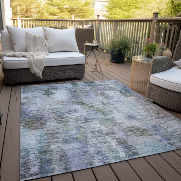 9' X 12' Green Gray And Purple Abstract Washable Indoor Outdoor Area Rug