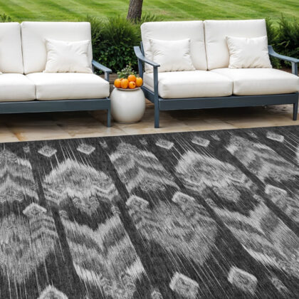 8' X 10' Black Charcoal And Silver Southwestern Washable Indoor Outdoor Area Rug