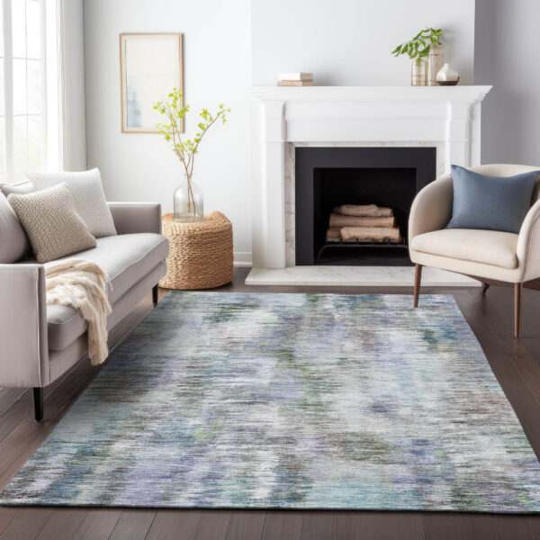 9' X 12' Green Gray And Purple Abstract Washable Indoor Outdoor Area Rug