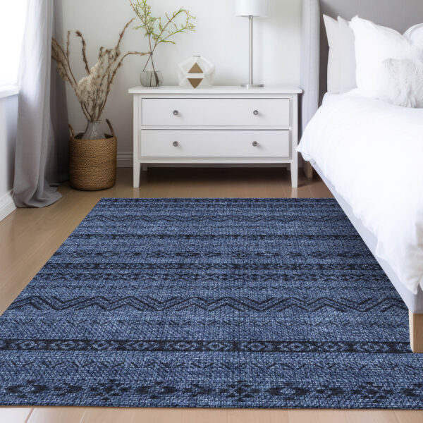 3' X 5' Navy Blue Southwestern Washable Indoor Outdoor Area Rug