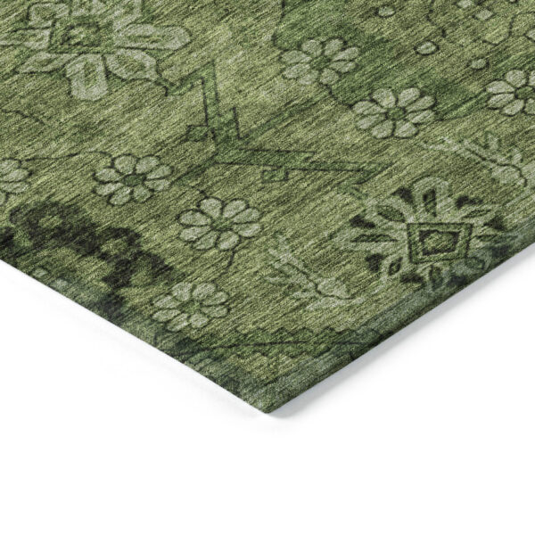 10' X 14' Olive Green Fern Green And Artichoke Green Floral Washable Indoor Outdoor Area Rug