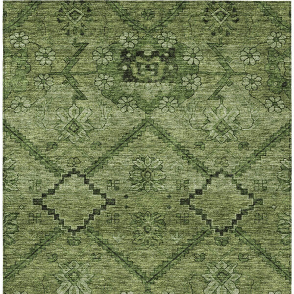 10' X 14' Olive Green Fern Green And Artichoke Green Floral Washable Indoor Outdoor Area Rug