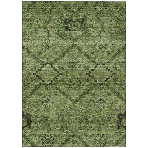10' X 14' Olive Green Fern Green And Artichoke Green Floral Washable Indoor Outdoor Area Rug