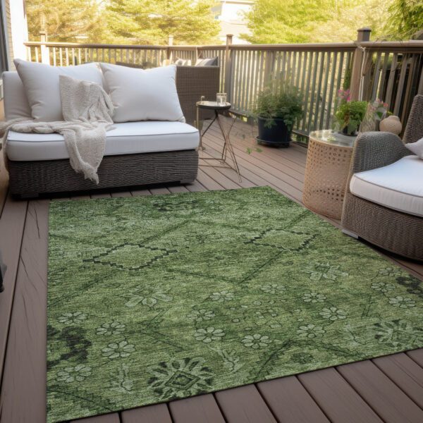 10' X 14' Olive Green Fern Green And Artichoke Green Floral Washable Indoor Outdoor Area Rug