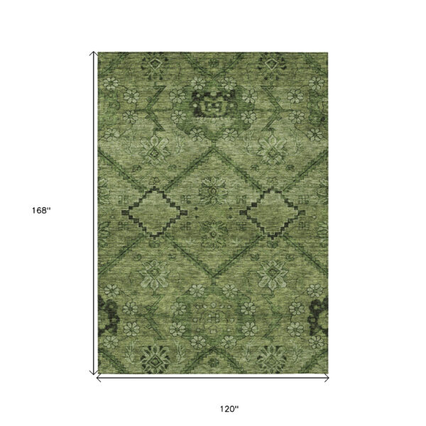 10' X 14' Olive Green Fern Green And Artichoke Green Floral Washable Indoor Outdoor Area Rug