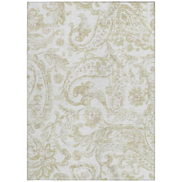 10' X 14' Beige Tan And Ivory Paisley Washable Indoor Outdoor Area Rug