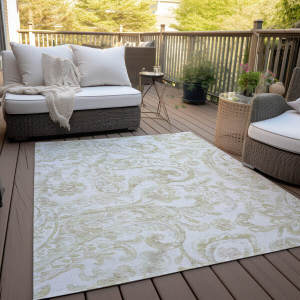 10' X 14' Beige Tan And Ivory Paisley Washable Indoor Outdoor Area Rug