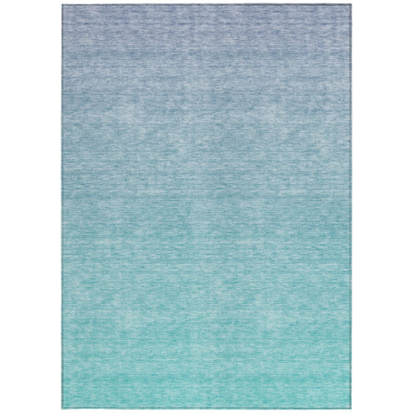 10' X 14' Sky Blue And Teal Blue Ombre Washable Indoor Outdoor Area Rug
