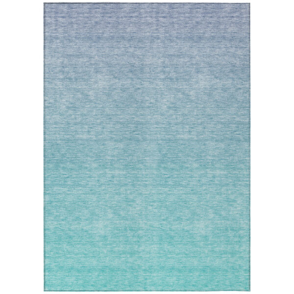 10' X 14' Sky Blue And Teal Blue Ombre Washable Indoor Outdoor Area Rug