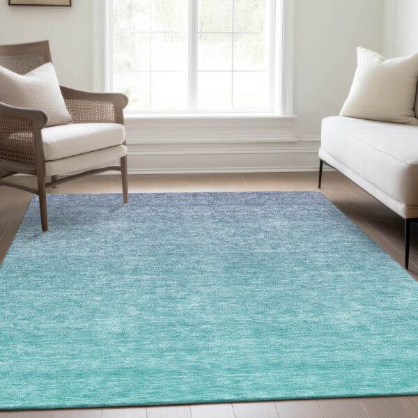10' X 14' Sky Blue And Teal Blue Ombre Washable Indoor Outdoor Area Rug