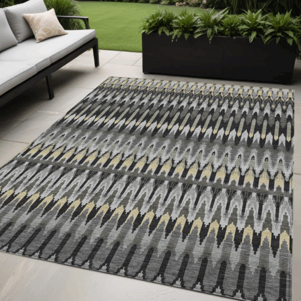 5' X 8' Charcoal Gray And Beige Southwestern Washable Indoor Outdoor Area Rug