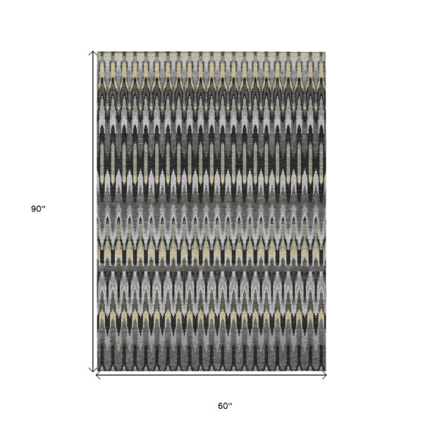 5' X 8' Charcoal Gray And Beige Southwestern Washable Indoor Outdoor Area Rug