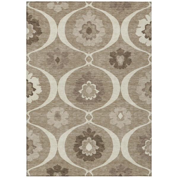 3' X 5' Taupe Brown And Ivory Medallion Washable Indoor Outdoor Area Rug