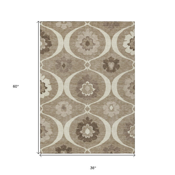 3' X 5' Taupe Brown And Ivory Medallion Washable Indoor Outdoor Area Rug
