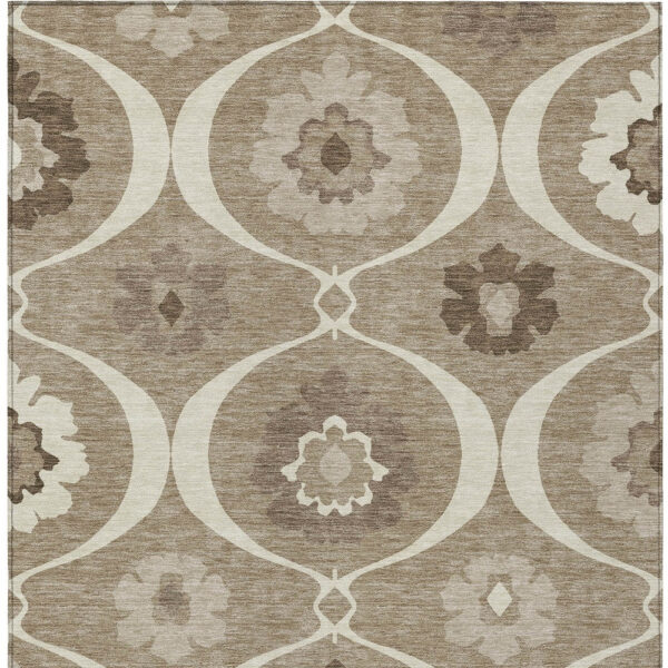 3' X 5' Taupe Brown And Ivory Medallion Washable Indoor Outdoor Area Rug