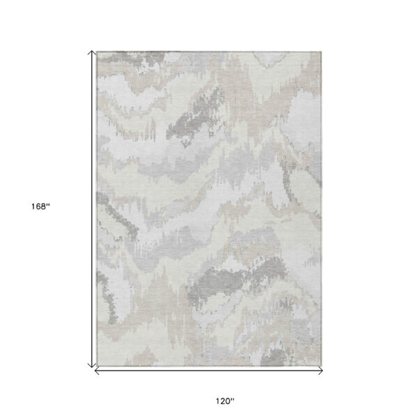 10' X 14' Ivory Beige And Cream Abstract Washable Indoor Outdoor Area Rug