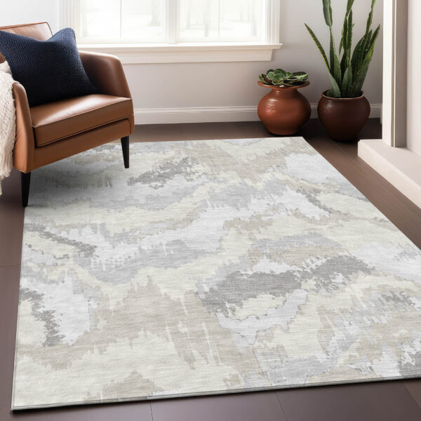 10' X 14' Ivory Beige And Cream Abstract Washable Indoor Outdoor Area Rug