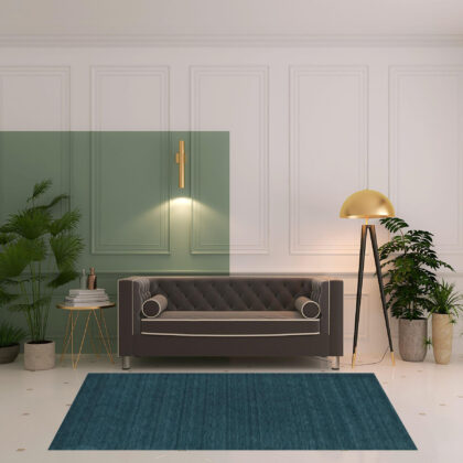 5' X 8' Blue And Green Wool Hand Woven Stain Resistant Area Rug