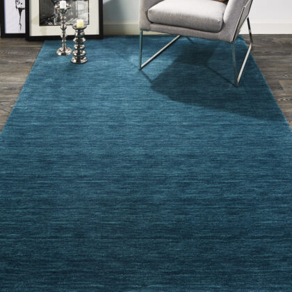 5' X 8' Blue And Green Wool Hand Woven Stain Resistant Area Rug