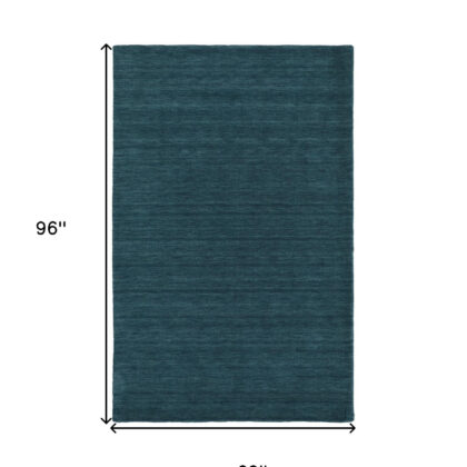5' X 8' Blue And Green Wool Hand Woven Stain Resistant Area Rug