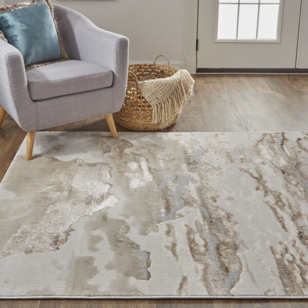 12' X 15' Ivory Tan And Gray Abstract Area Rug