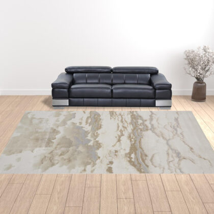 12' X 15' Ivory Tan And Gray Abstract Area Rug