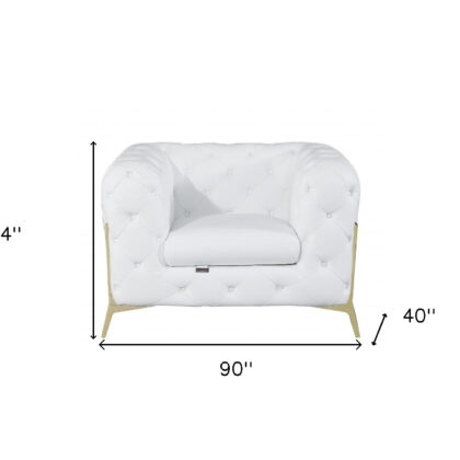 Three Piece Indoor White Italian Leather Six Person Seating Set