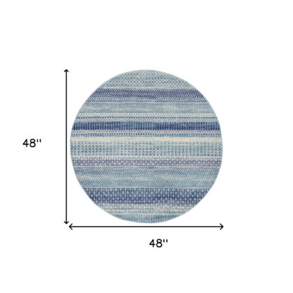 4' Navy Blue Round Floral Power Loom Area Rug