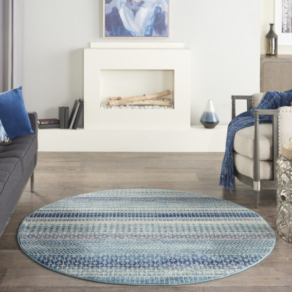 4' Navy Blue Round Floral Power Loom Area Rug