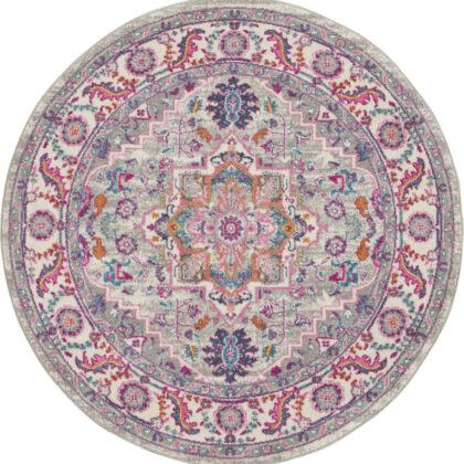4' Gray Round Floral Power Loom Area Rug