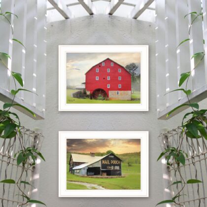 Set Of Two Mail Pouch Barn And Mill 1 White Framed Print Wall Art