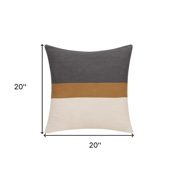 20" X 20" Brown Striped Cotton Zippered Pillow