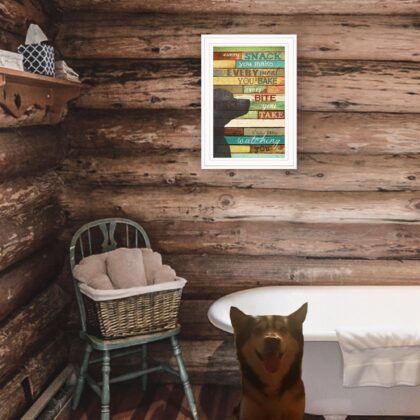 Colorful Dog Watching You Snack  Black Framed Print Wall Art