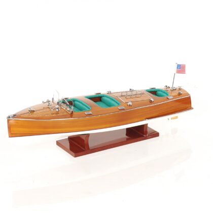 7" Wood Brown c1928 Chris Craft Triple Cockpit Medium Boat Hand Painted Decorative Boat