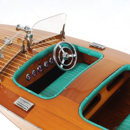 7" Wood Brown c1928 Chris Craft Triple Cockpit Medium Boat Hand Painted Decorative Boat