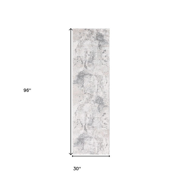 8' Gray and Beige Abstract Power Loom Runner Rug