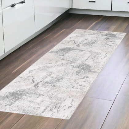 8' Gray and Beige Abstract Power Loom Runner Rug