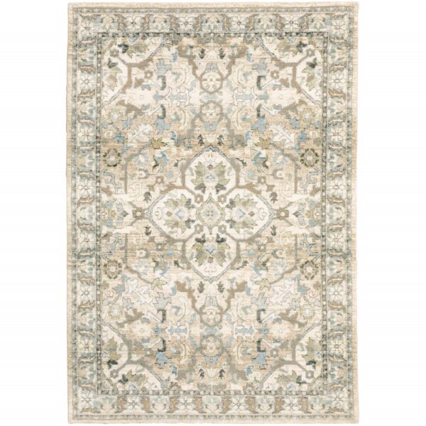 9'X12' Beige And Ivory Medallion Area Rug