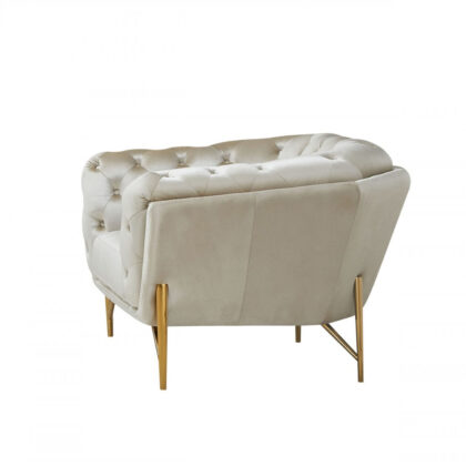 49" Beige And Gold Velvet Tufted Arm Chair